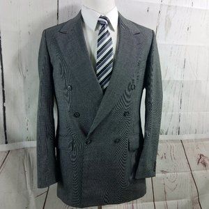 Haggar Gallery 40L Double Breasted Gray Birdseye Suit Blazer Sport Coat